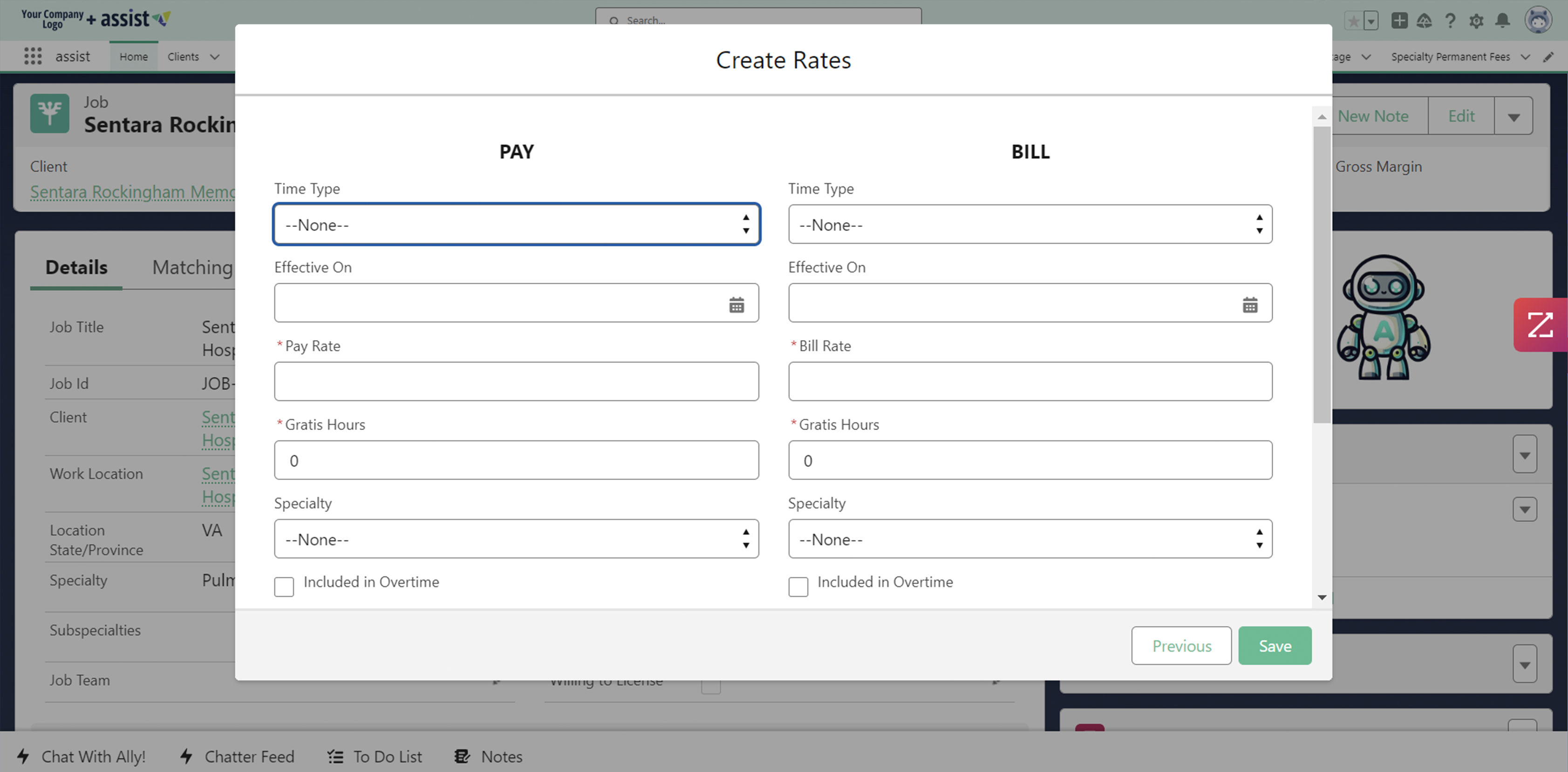 Rate Management Screen