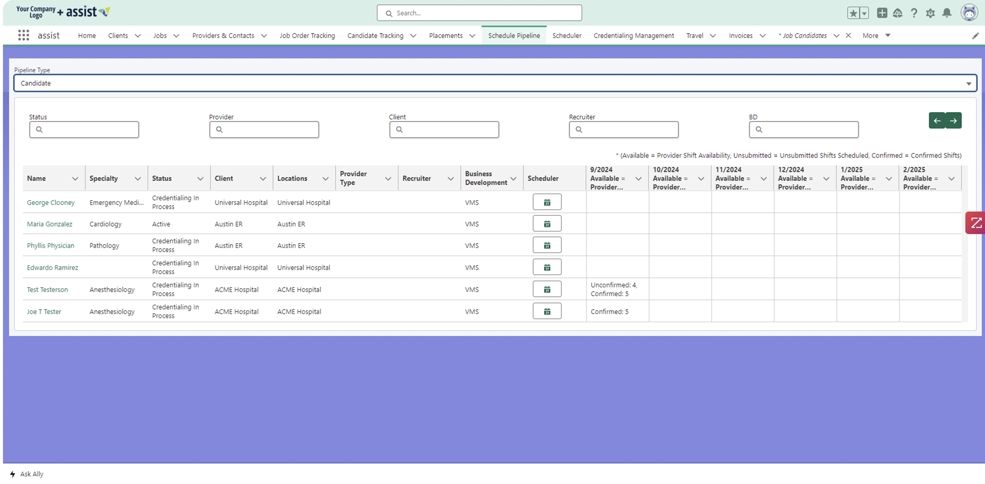 Pipeline Management Screen